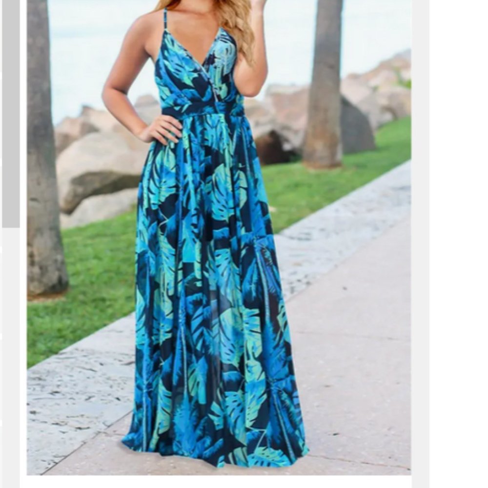 New Blue Bohemia Style Strap Maxi Dress